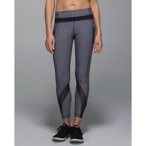 Lululemon Inspire Tight II Heathered Blue Navel Mesh Insert Leggings SZ 2